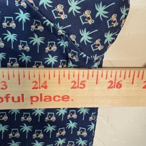 Rhoback Polo Shirt Mens 2XL Navy Performance Golf Palm Tree Golf Cart Print - Picture 6 of 7